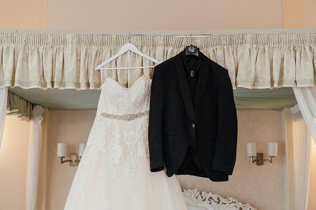 Brides Dress and Grooms Suit Together Manor of Groves Wedding