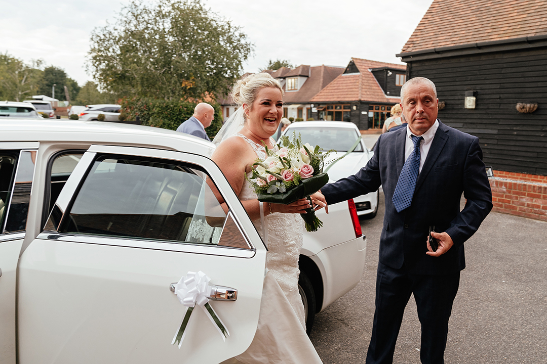 Bride arriving The Rayleigh Club Natural Wedding Photography