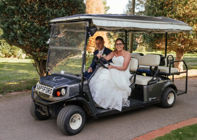051 Wedding Moments 2022 - Couple Drive Golf Buggy Essendon Golf Club Wedding