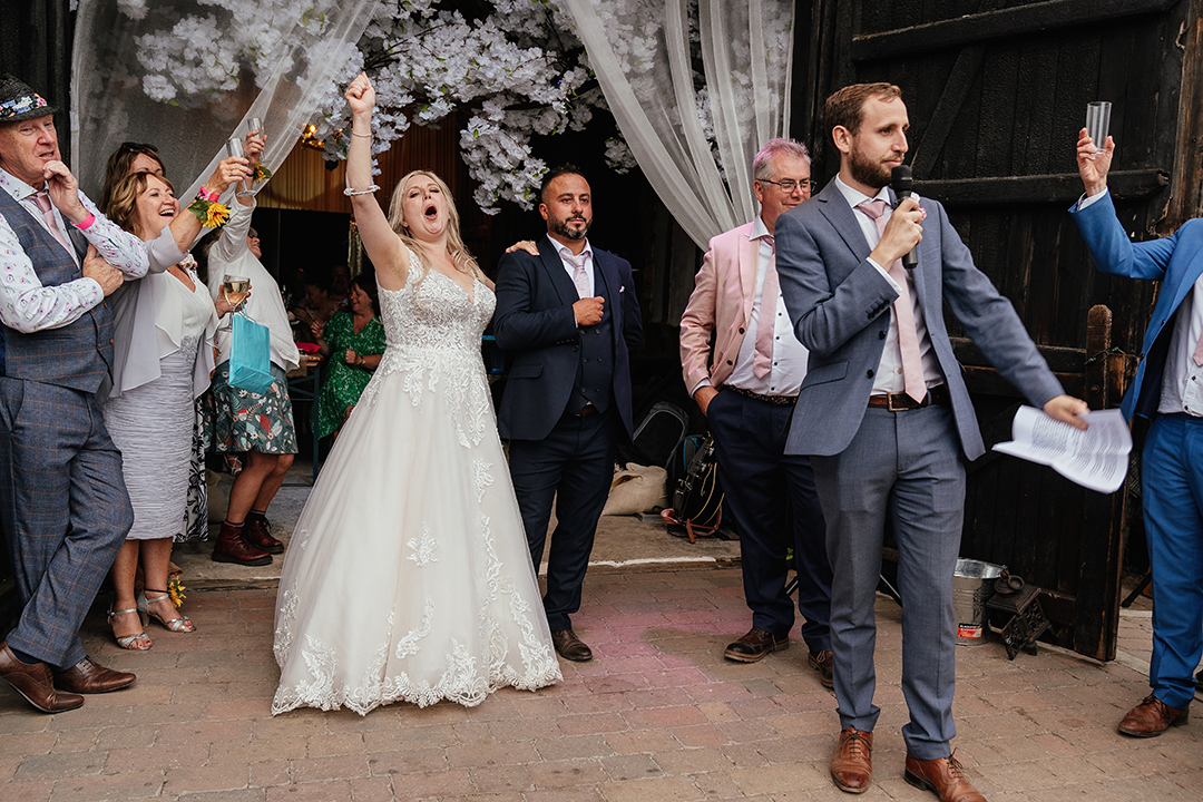Guests reactions Speeches Stock Street Farm Barn Wedding Photography