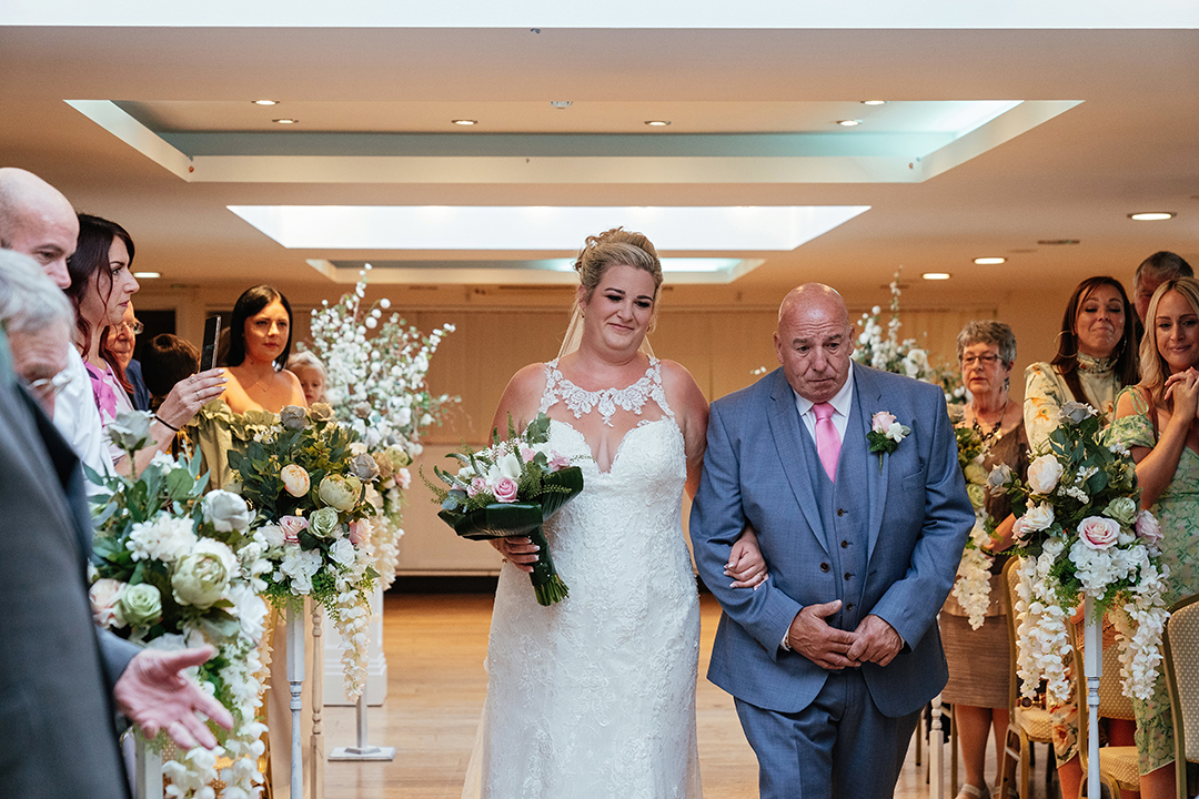 Walking the Aisle Bride Walks with Father The Rayleigh Club Wedding Photography