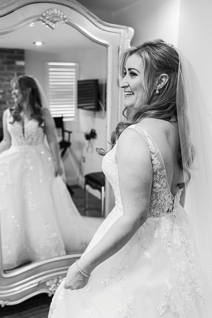 Black and White Bride in Dress Vaulty Manor Wedding Photography