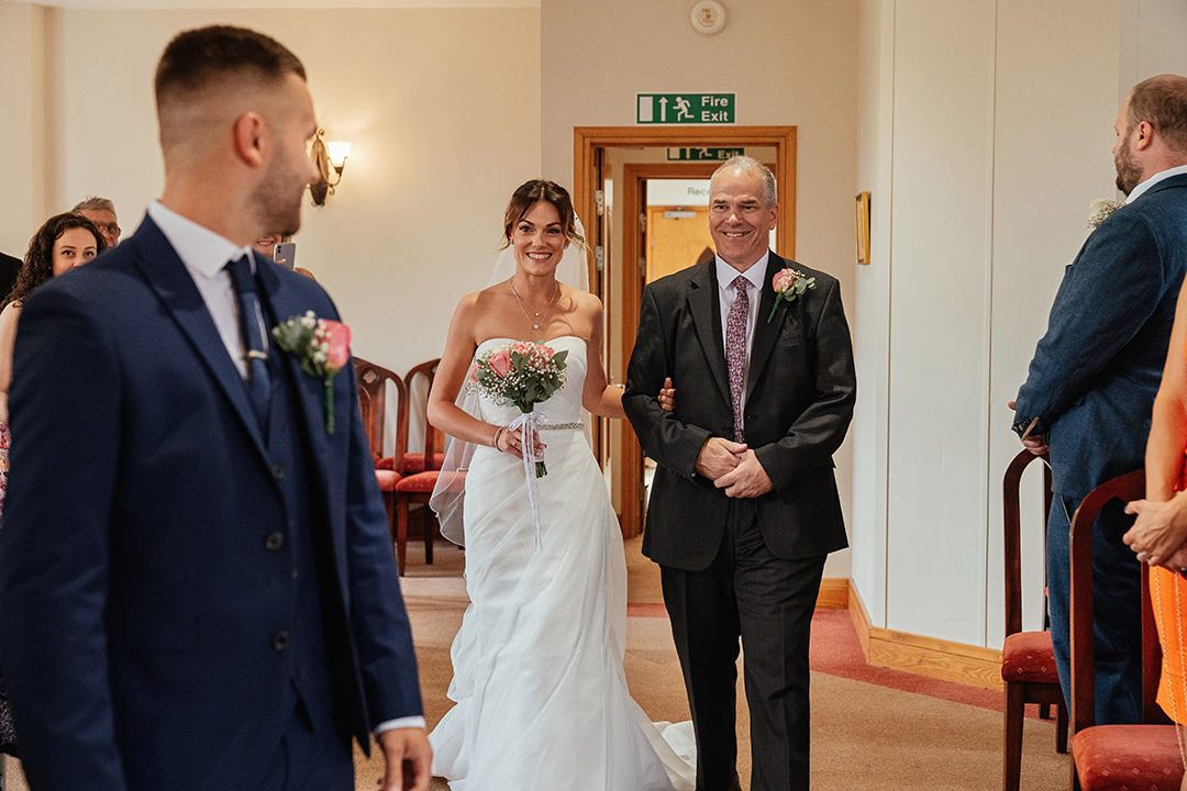 Bride Walks in with Dad St Albans Registry Office Wedding