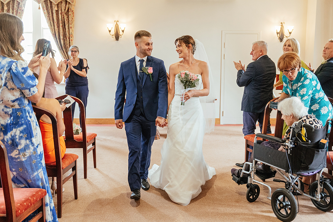 Couple Exit Just Married St Albans Registry Office Wedding Photography