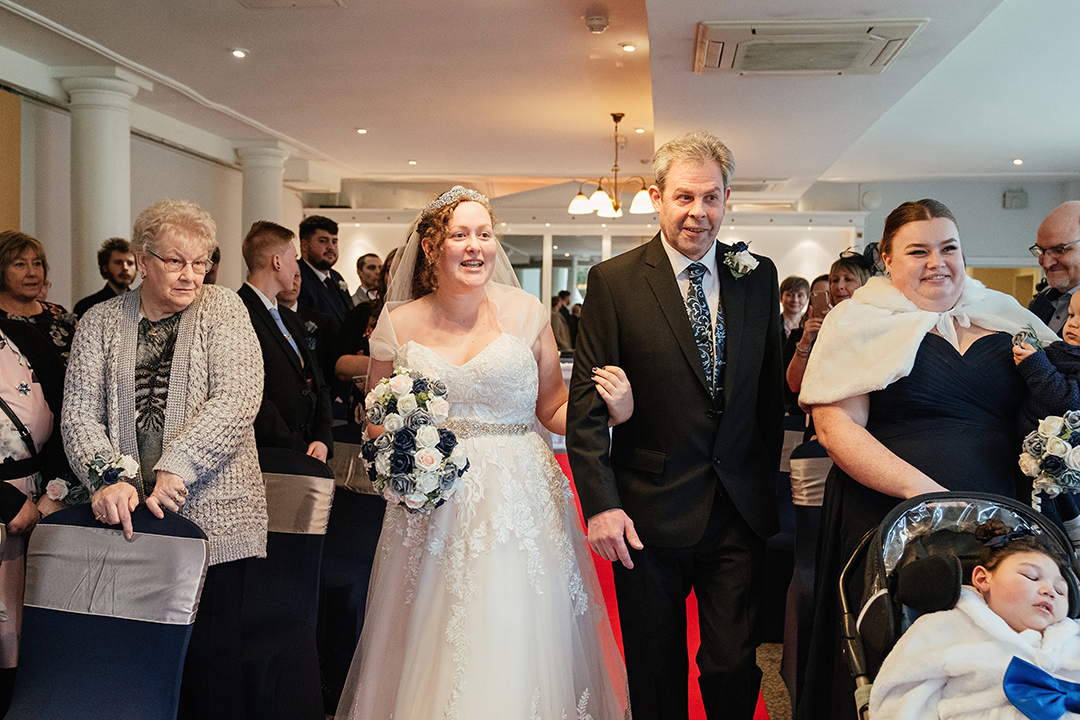 Bride's Dad walks her down the aisle Wedding Ceremony Manor of Groves Wedding