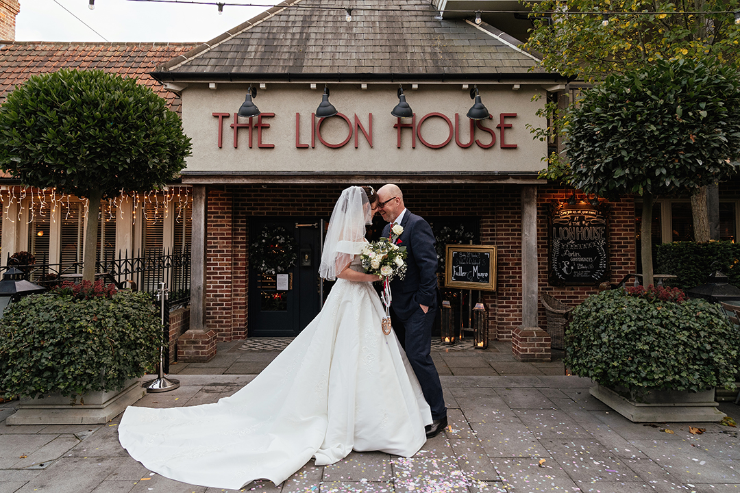 Relaxed Couple Put Heads Together Smiling Wedding Photography The Lion House Wedding Photography