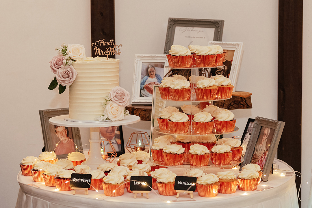 Wedding cake and cupcakes Minstrel Court Wedding Photography