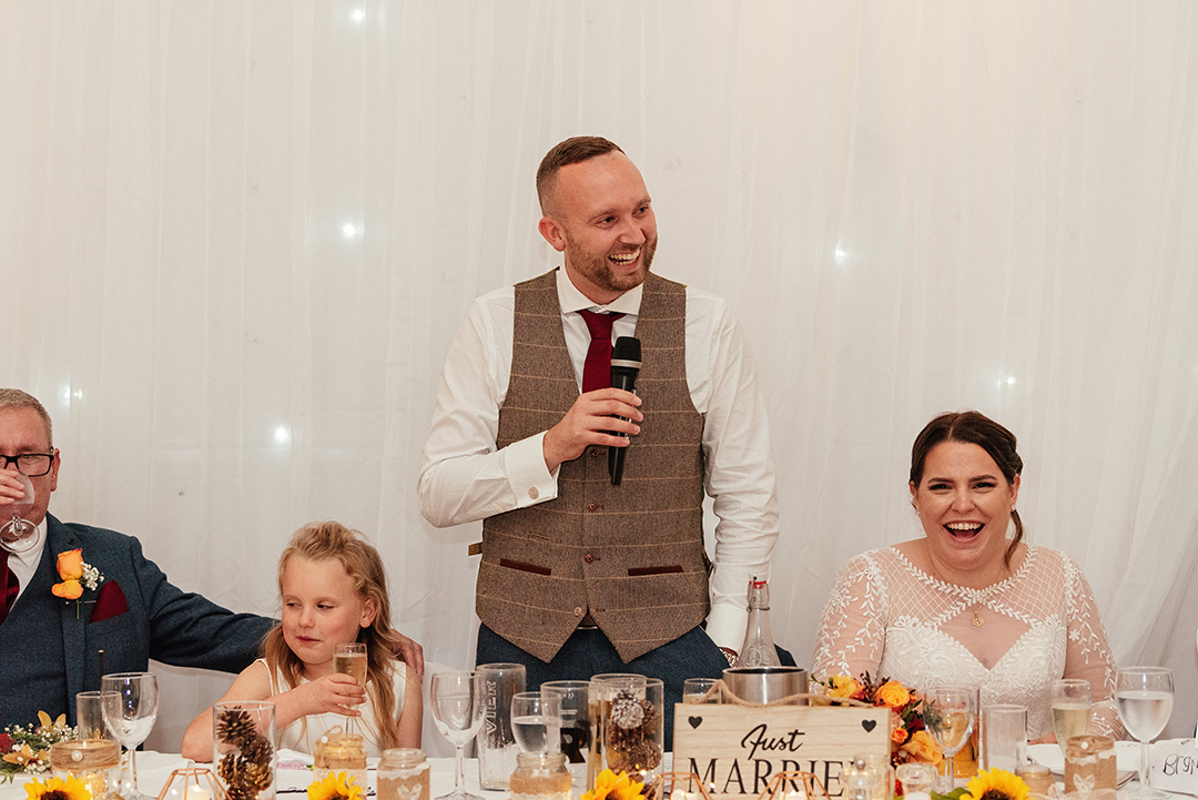 Laughter during grooms speech at Minstrel Court Wedding Ceremony