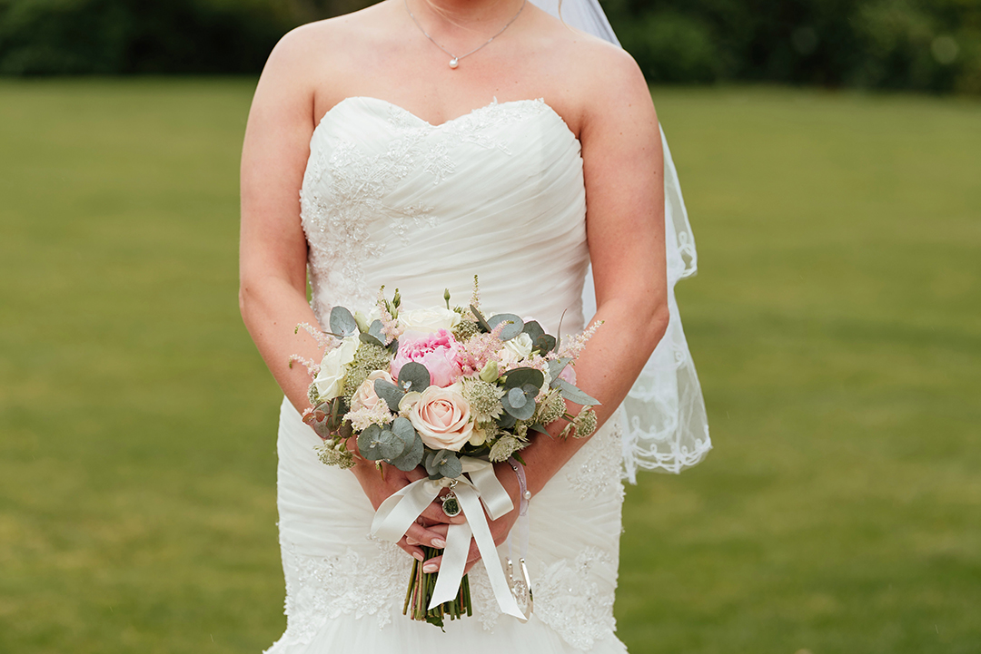 Close Up of Bride holding Bridal Flowers Gaynes Park Wedding