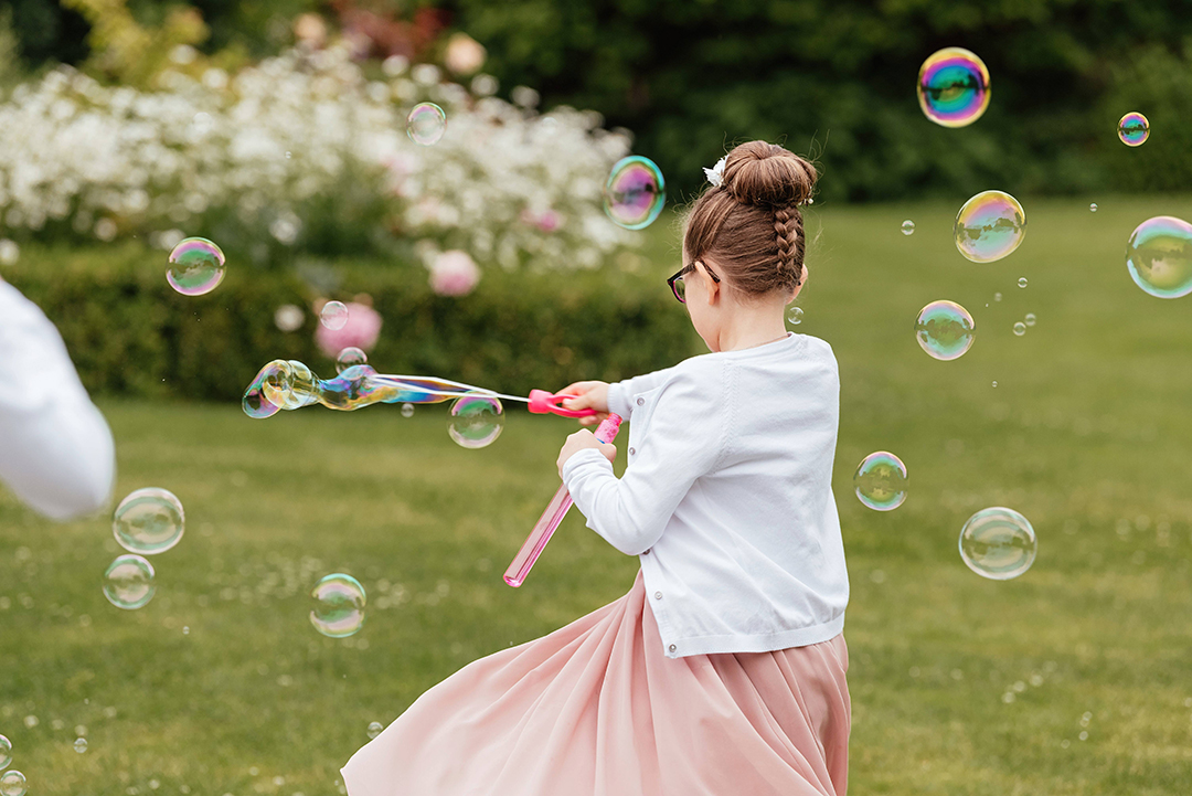 Kids Play with Bubbles Gaynes Park Wedding
