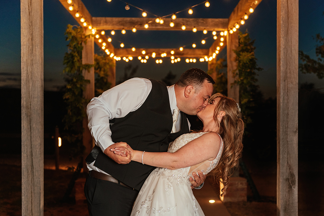 Night Shots in Fairy Light Walkway Vaulty Manor Wedding Photographer