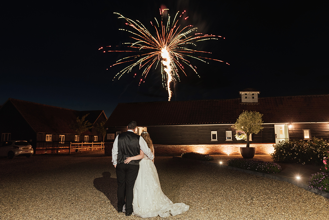Fireworks Night Shots in Fairy Light Walkway Vaulty Manor Wedding Photography