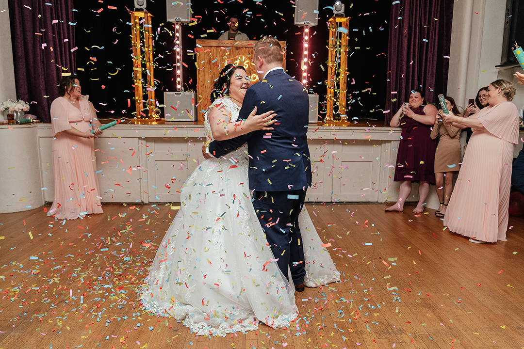 Sawbridgeworth Memorial Hall Wedding Photography Confetti Canon During First Dance