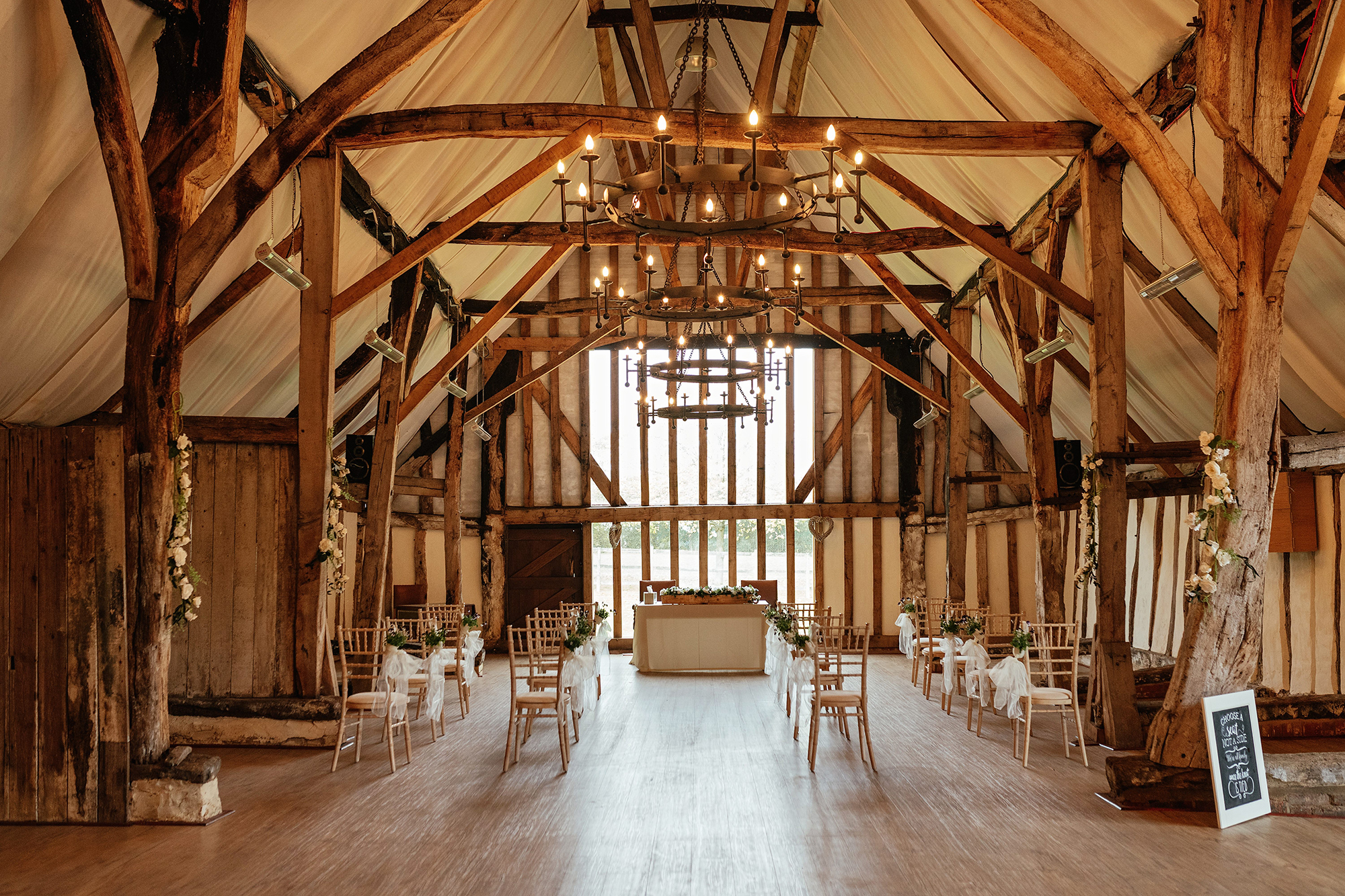 Barn Wedding Venues Essex Colville Hall Interior Set Up for Wedding