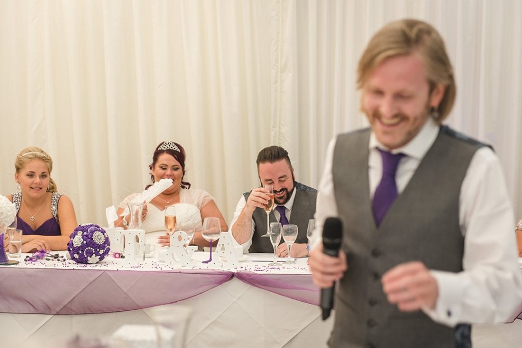 Essex wedding photographer captures Best mans speech at Parklands Quendon Hall Reception