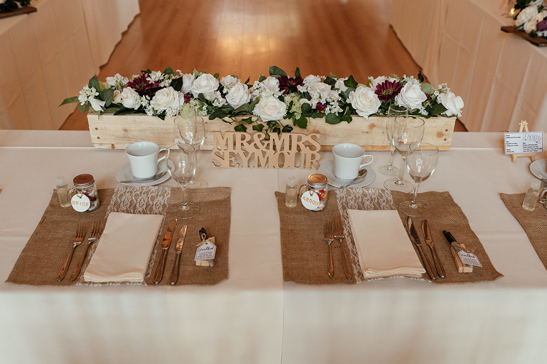 Bride Groom Wedding Breakfast Set Up Colville Hall