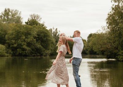 Couple Practice First Dance Engagement Photo Shoot Stanborough Lake