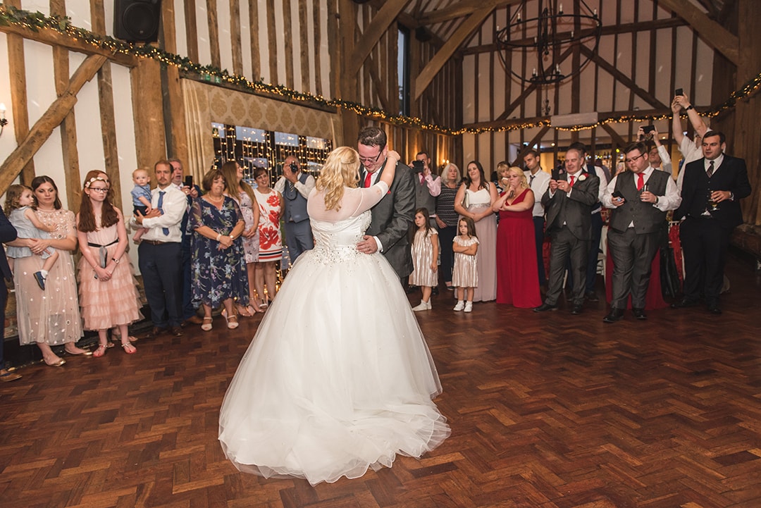 Bride and Groom share first dance at Crondon Park, Essex
