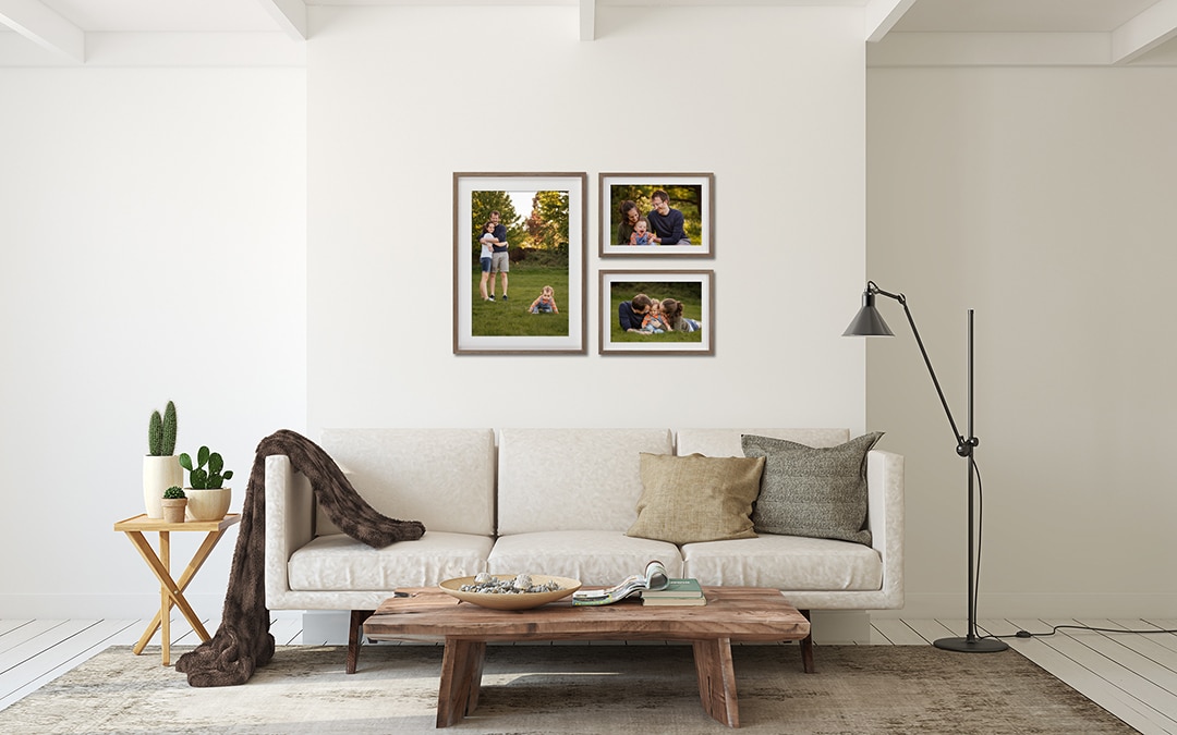 Family Photography framed Collection of 3 framed prints, one large portrait and two smaller landscape