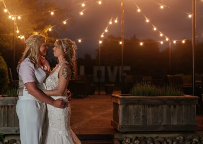 Beautiful night shot in the fairy lights at Channels of two brides